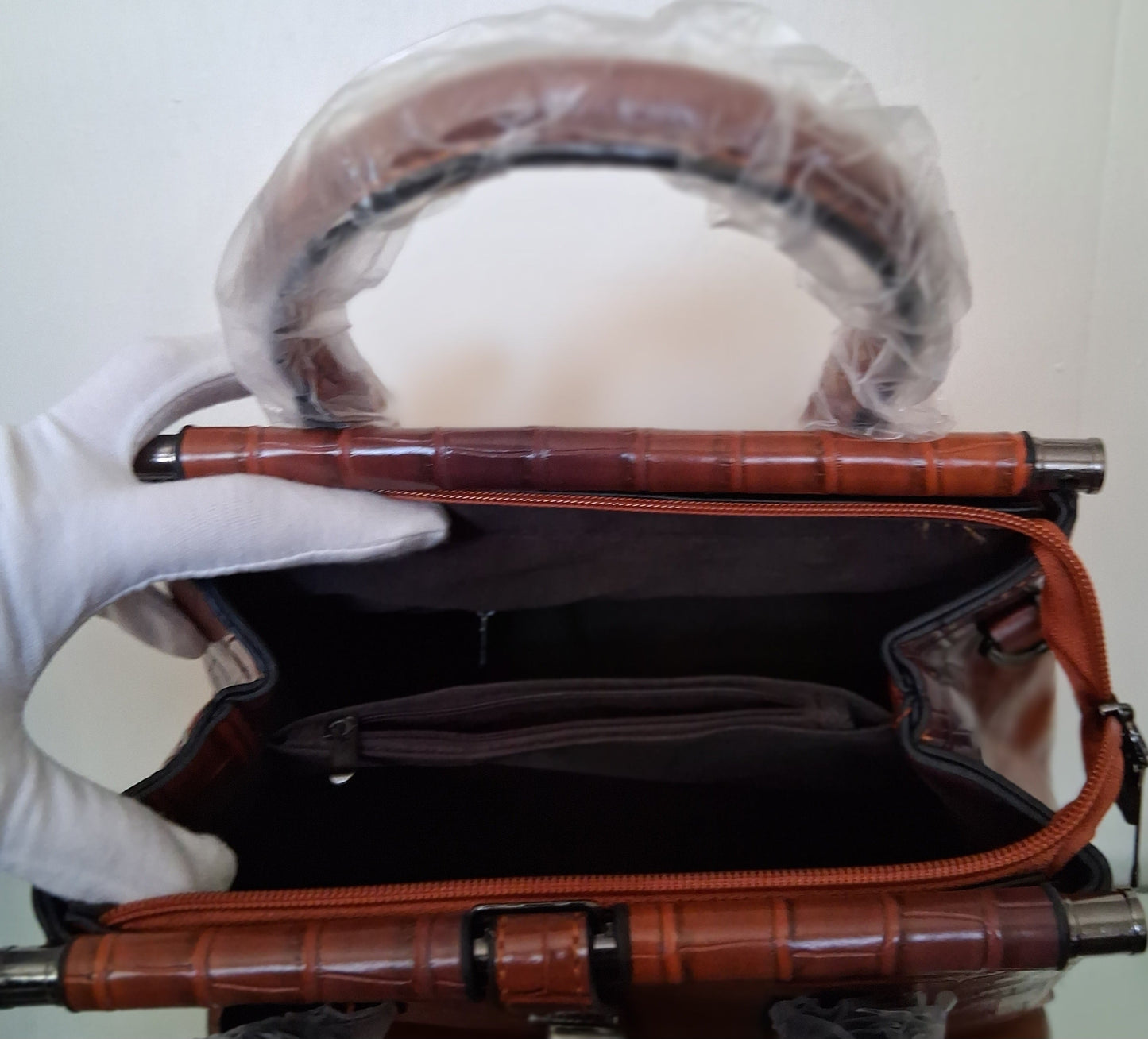 Faux Alligator Leather Handbag with Decorative Silver Hardware