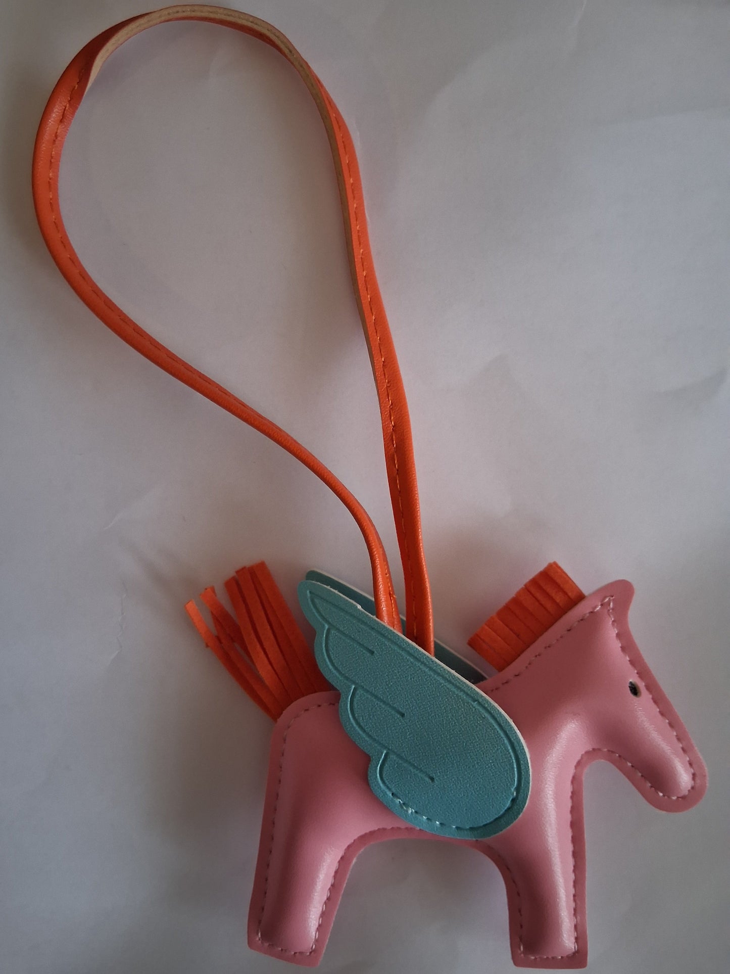 Faux Leather Designer-Inspired Rodeo Pegase PM Horse Bag Charm - Pink & Teal