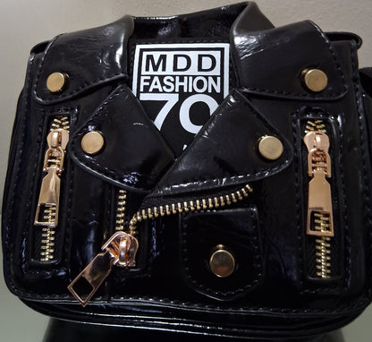 Faux Leather Moto Jacket Messenger Bag