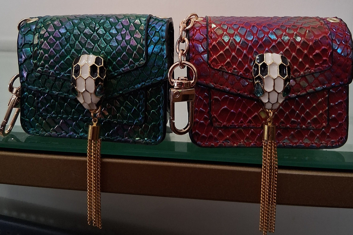 Faux Python Mini Bag with Metal Python Head & Gold Tassel