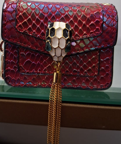 Faux Python Mini Bag with Metal Python Head & Gold Tassel