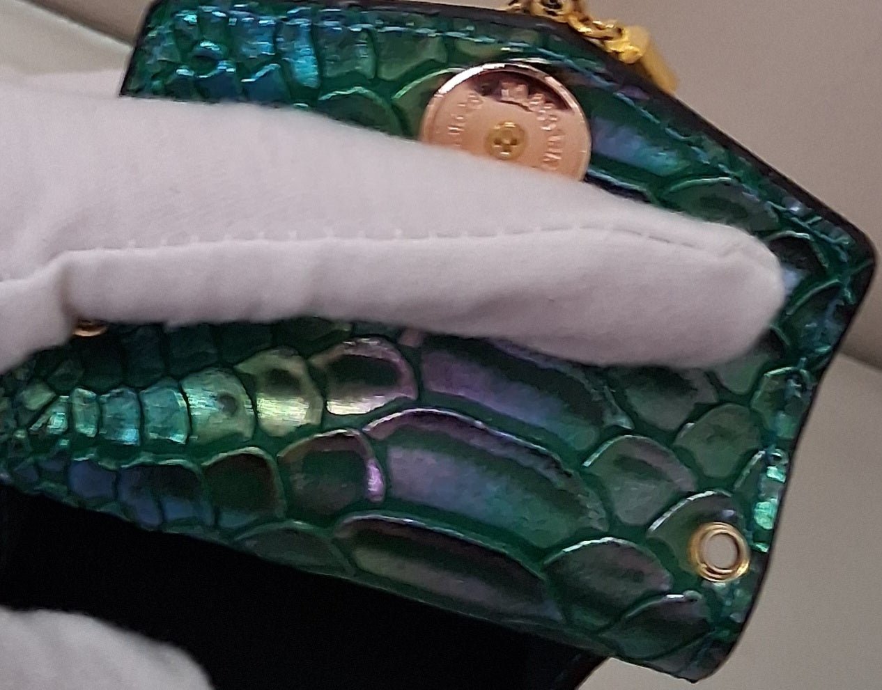 Faux Python Mini Bag with Metal Python Head & Gold Tassel