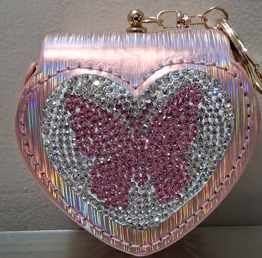 Heart-Shaped Sateen Mini Bag with Rhinestones