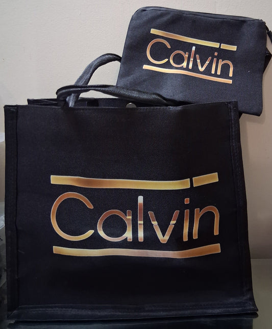 Large Black Canvas Tote with Bonus Zipper Pouch - Designer-Inspired Styles