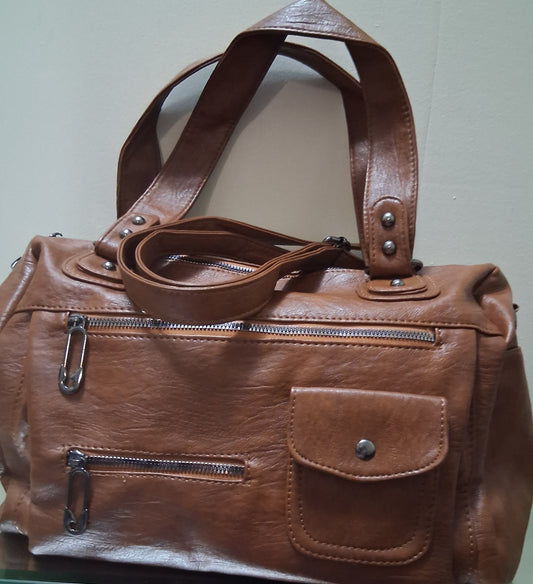Large Brown Commuter Tote - Designer-Inspired Faux Leather Bag