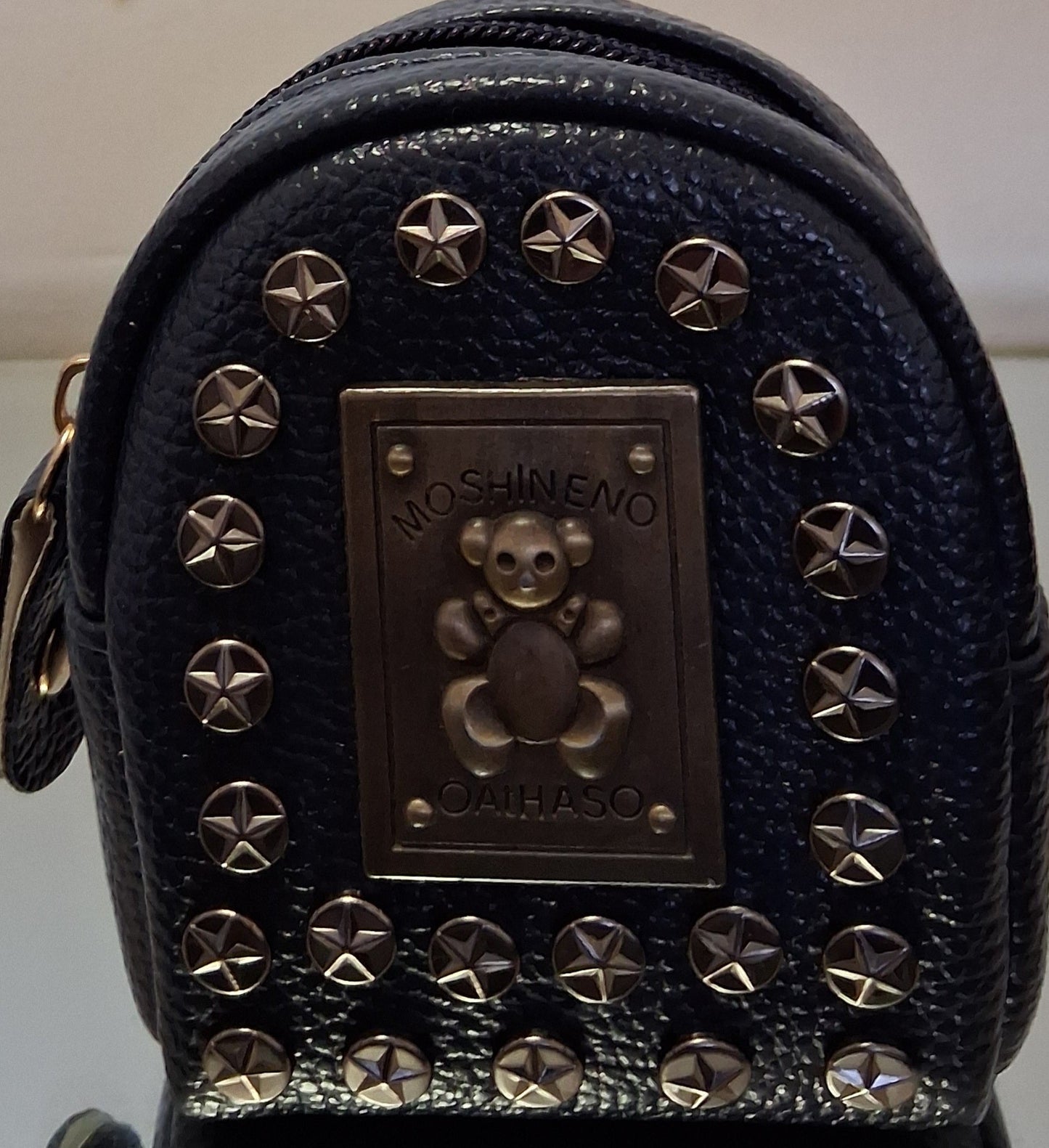 Mini Backpack with Studded Bear Emblem