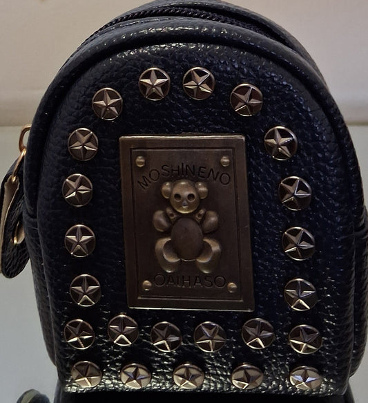 Mini Backpack with Studded Bear Emblem