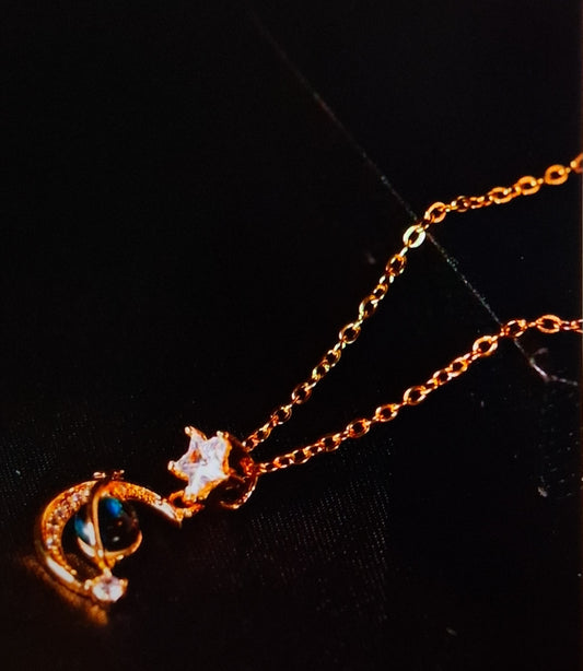 Celestial Moon & Planet Necklace - Gold Plated Stainless Steel