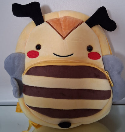 Pink Canvas Toddler Backpack with Stuffed Bunny & Velour Bee and Penguin