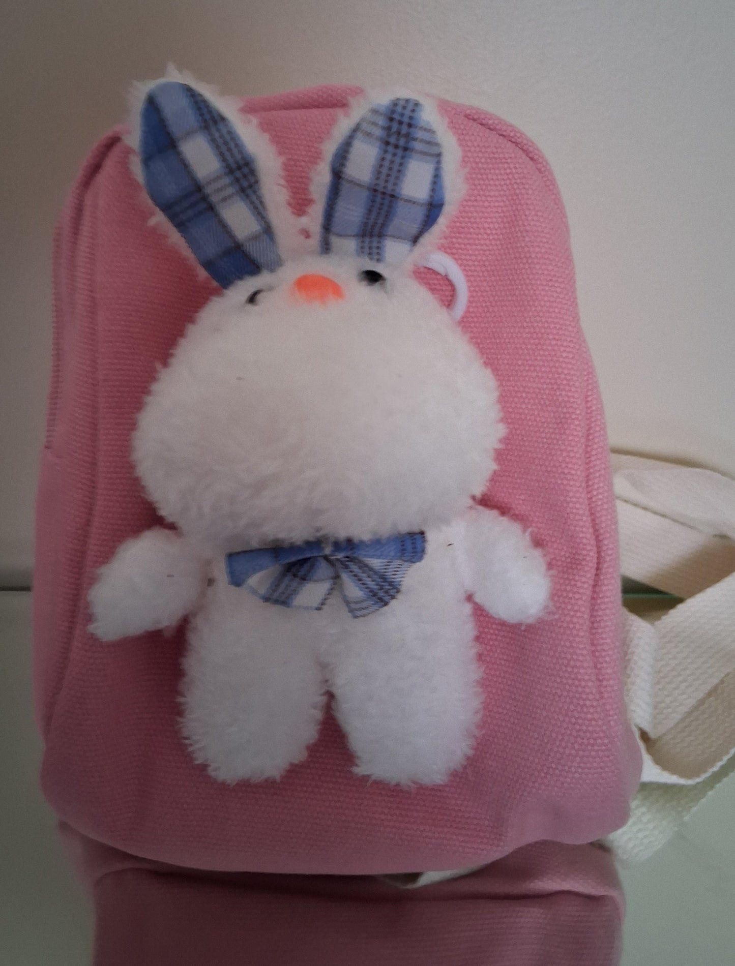 Pink Canvas Toddler Backpack with Stuffed Bunny & Velour Bee and Penguin