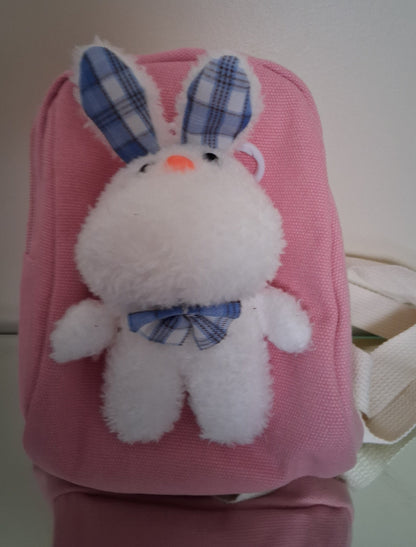 Pink Canvas Toddler Backpack with Stuffed Bunny & Velour Bee and Penguin