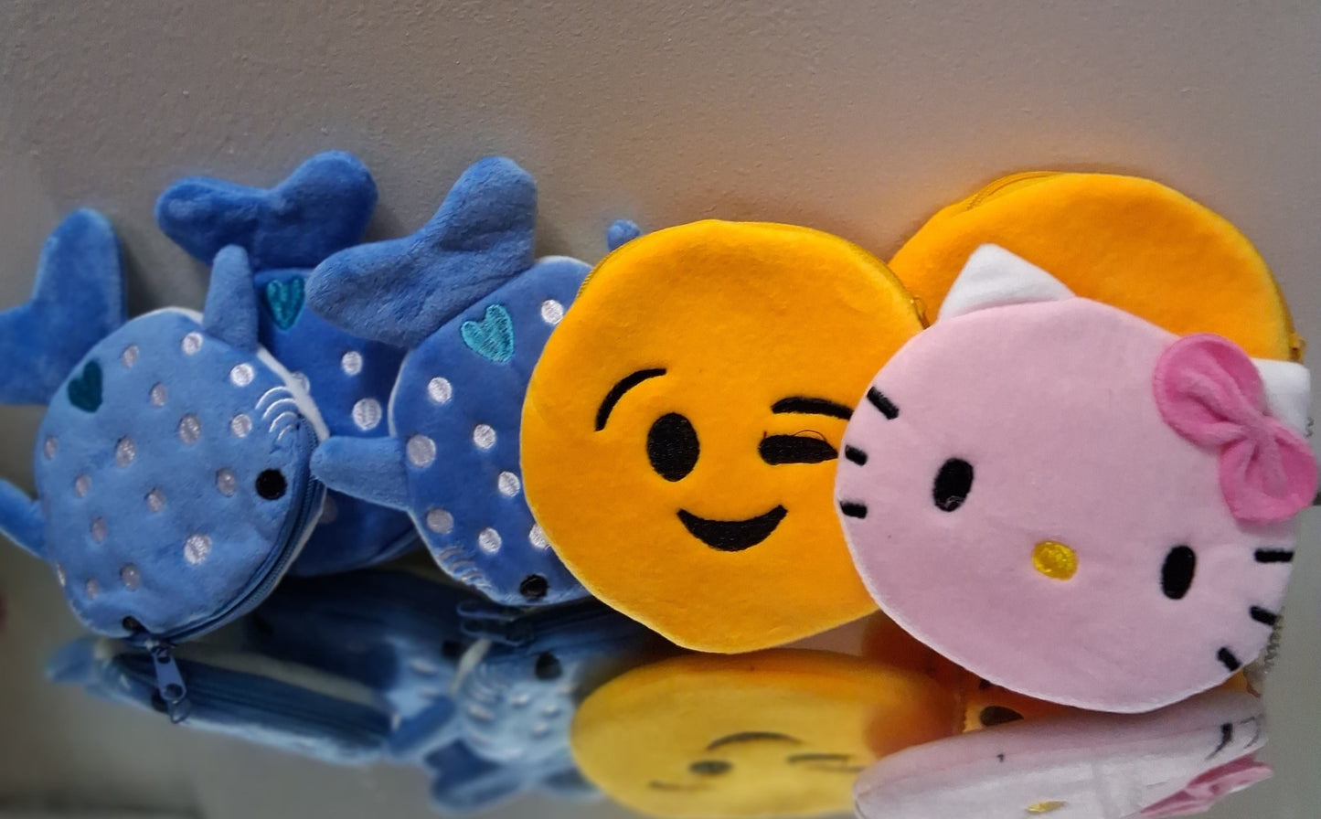Plush Coin Purses for Tots - Winky Emojis, Sharks & Cute Cat