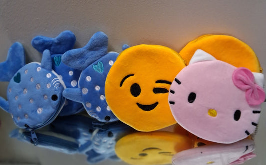 Plush Coin Purses for Tots - Winky Emojis, Sharks & Cute Cat