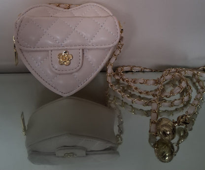 Small Quilted Heart Crossbody Bag with Gold Chain Strap
